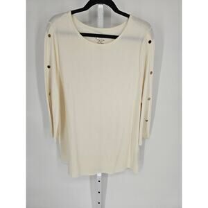 By Chico's Women's Long Sleeve Round Neck Rayon-Nylon White Casual Top Size 3